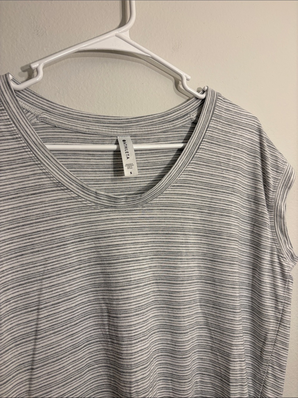 Athleta Striped Gray and White Short Sleeve Tee